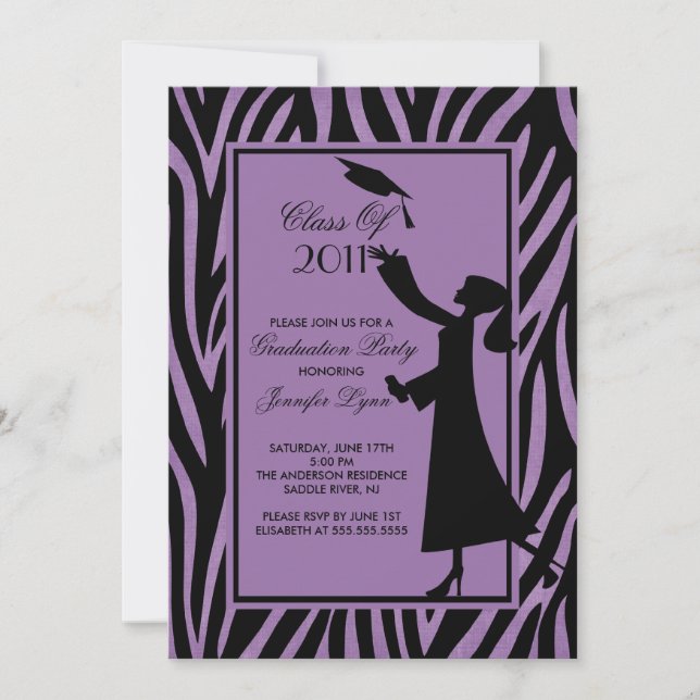Purple Zebra Graduation Invitation Silhouette Grad (Devant)
