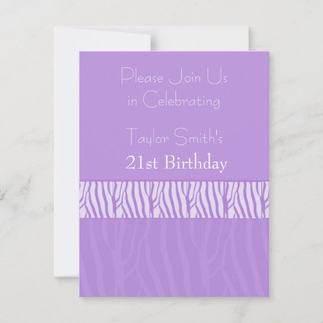 Purple Zebra Imprimer 21e Invitation d'anniversair (Devant)