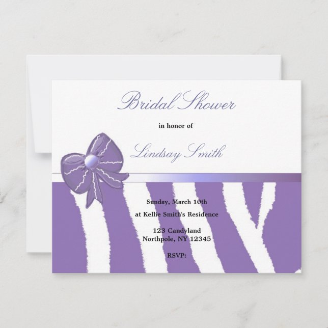 Purple Zebra Imprimer nuptiale douche Invitation (Devant)