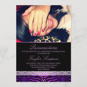 Purple Zebra Print Quinceañera invitation d'annive