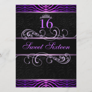 Purple Zebra Print & Swirl Sweet16 Invitation d'an