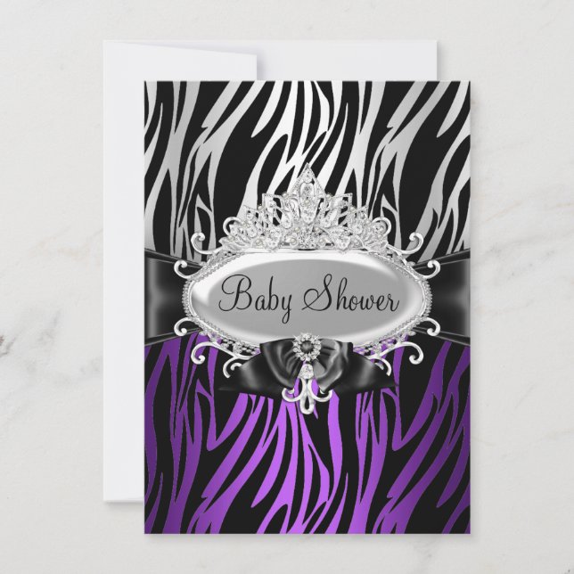 Purple Zebra Print & Tiara Baby shower Invitation (Devant)