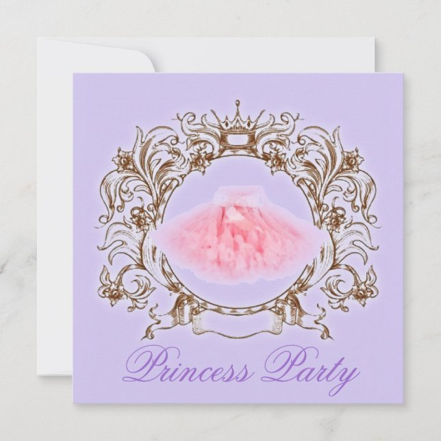 PurplePink Tutu Princess Invitation de fête d'anni (Devant)