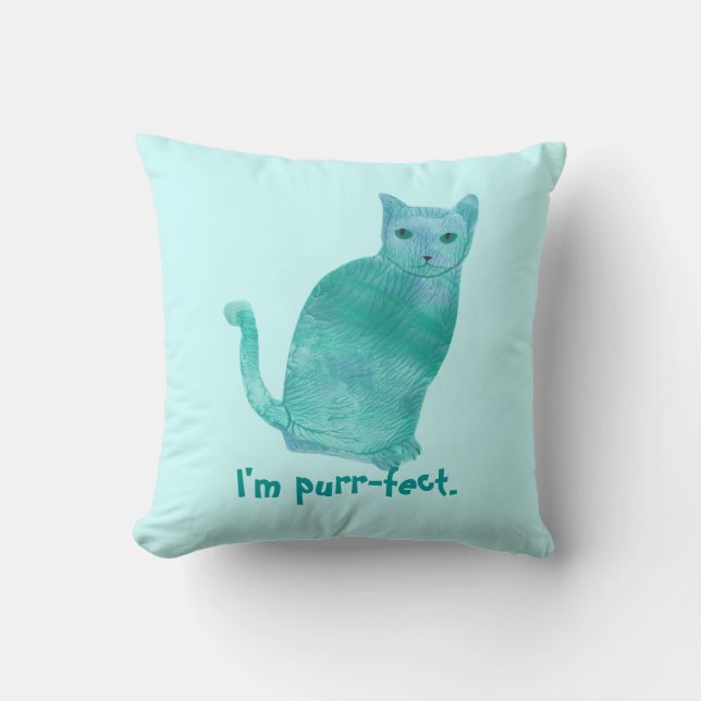 Purr-fect bleu vert Abstrait Coussins de chat (Recto)