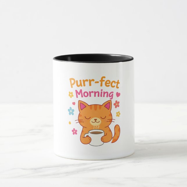 Purr-fect Morning Cat Coffee Mug – Cute Cat Lover  (Centre)
