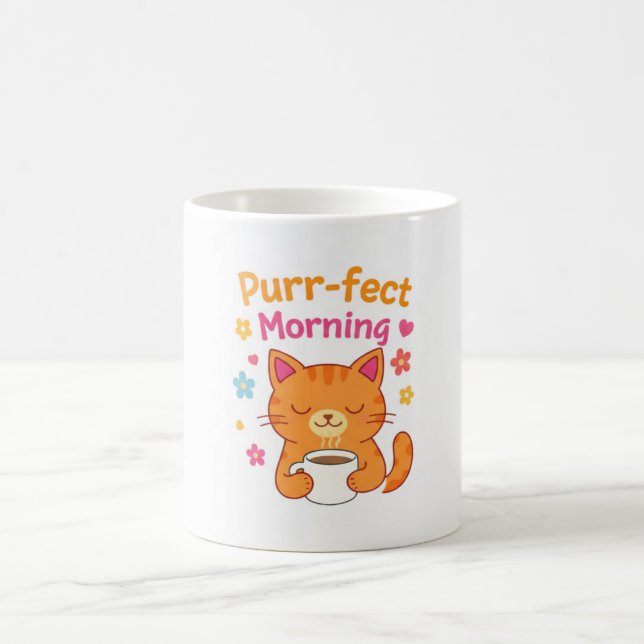 Purr-fect Morning Cat Coffee Mug – Cute Cat Lover  (Centre)