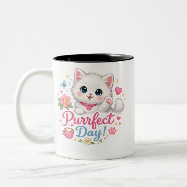 Purrfect Day Cute Cat Coffee Mug (Gauche)