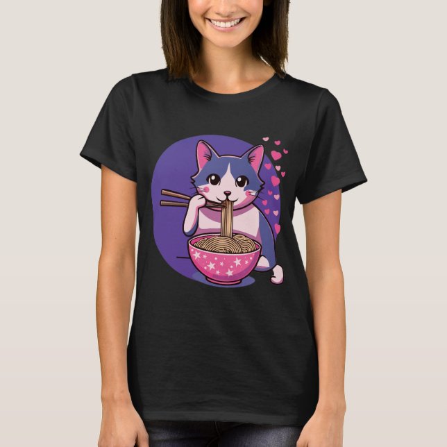 Purrfect Ramen Love : Chat & Nouilles Tee T-Shirt (Devant)