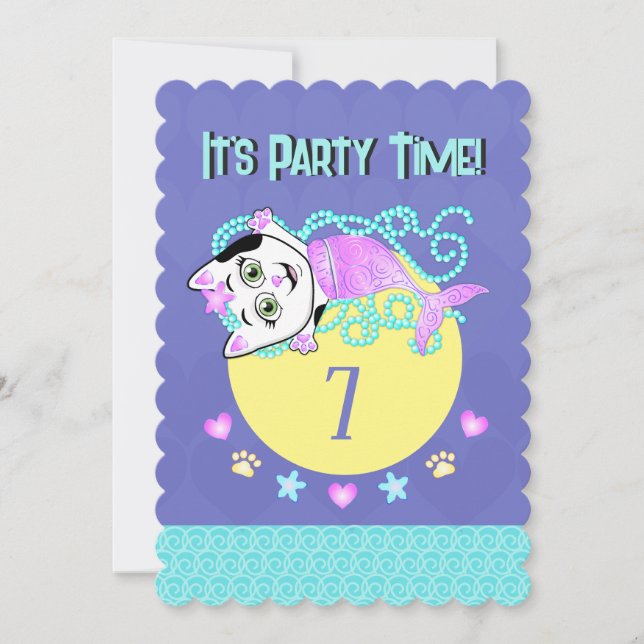 Purrmaid Party Heure Invitation (Devant)