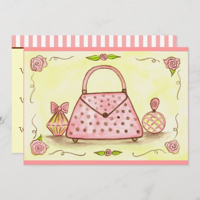 Purse rose Anniversaire Douche Invitations (Devant / Derrière)