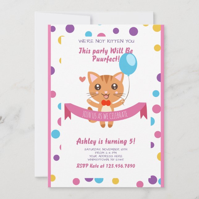 Puurfect Party Kitty Invitation (Devant)