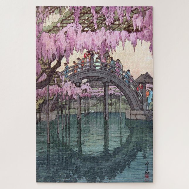 Puzzle 亀戸天神, Kameido Bridge, Hiroshi Yoshida, Woodcut (Vertical)