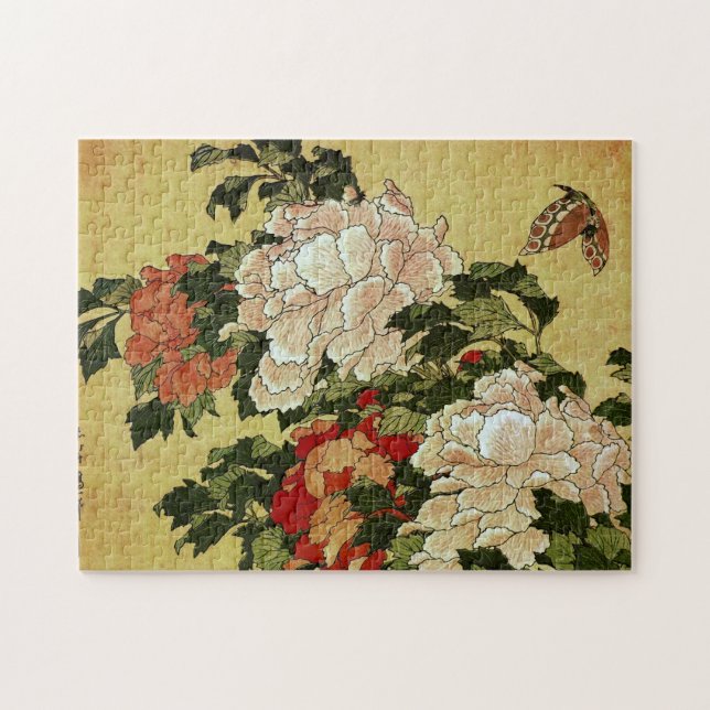 Puzzle 北 斎 Hokusai Peonies & Papillons (Horizontal)
