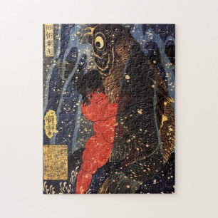 Puzzle 坂 田 金 と 時 鯉, , Sakata Kintoki & Huge Carp, Kuniyos