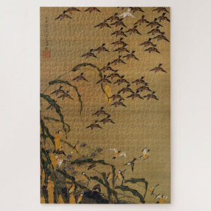 Puzzle 秋 塘 群 図, 若 冲 Flocon de Bruants, Jakuchu