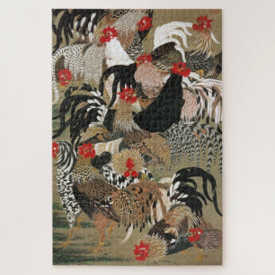 Puzzle 群鶏図, 若冲 Troupeau de Coqs, Jakuchū, Art Japonais