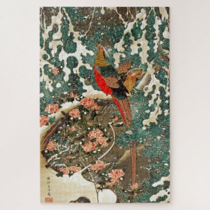 Puzzle 雪 中 錦 鶏 図, 若 冲 Pheasan dans la neige, Jakuchū