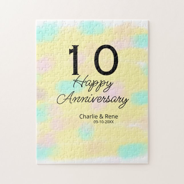 Puzzle 10 ans anniversaire de mariage jaune pastel nom ré (Vertical)