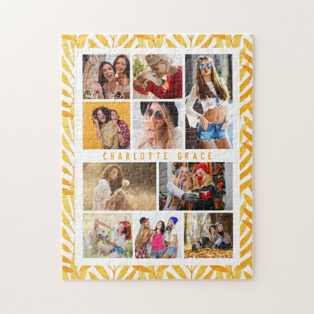 Puzzle 10 Photo Moderne Design Aquarelle Feuilles Nom (Vertical)