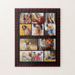 Puzzle 10 Photo Moderne Tendance Rouge Plaid Nom élégant<br><div class="desc">10 Photo Modern Trendy Red Plaid Stylish Nom Jigsaw Puzzle dispose de dix de vos photos préférées pour un do-it-yourself facile et rapide ajouter votre propre collage photo. Personnalisez avec votre nom et entouré d'un motif rouge plaid. Fait un cadeau parfait pour Noël, anniversaires, fête des mères, soeurs, meilleurs amis...</div>