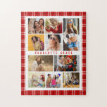 Puzzle 10 Photo Moderne Tendance Rouge Plaid Nom élégant<br><div class="desc">10 Photo Modern Trendy Red Plaid Stylish Name Jigsaw Puzzles dispose de dix de vos photos préférées pour un do-it-yourself facile et rapide ajouter votre propre collage photo. Personnalisez avec votre nom et entouré d'un motif rouge plaid. Fait un cadeau parfait pour Noël, anniversaires, fête des mères, soeurs, meilleurs amis...</div>