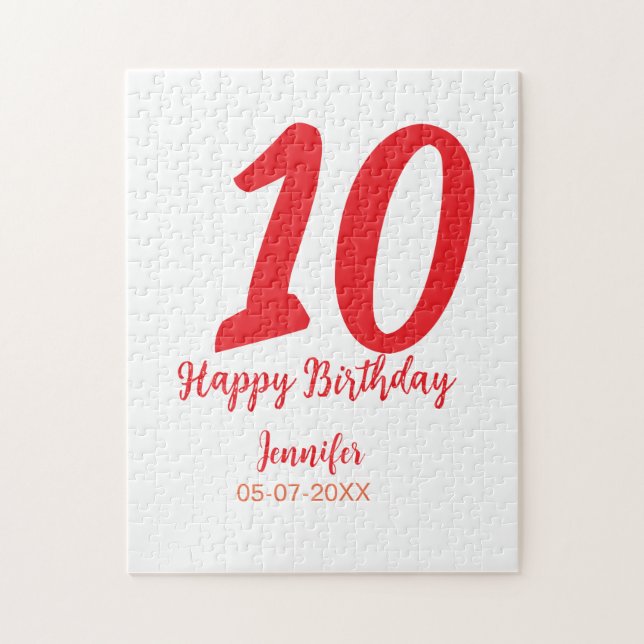 Puzzle 10e anniversaire ajouter nom date année rouge modè (Vertical)