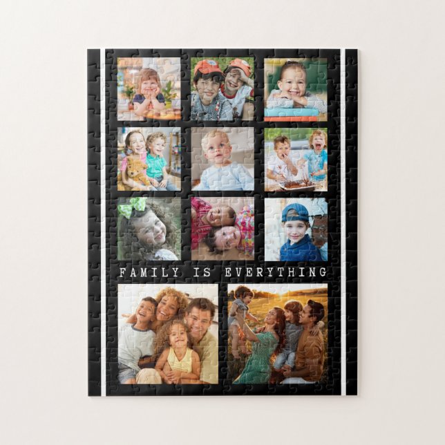 Puzzle 11 Citation de famille de collage photo noir et bl (Vertical)