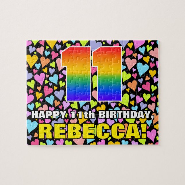 Puzzle 11e anniversaire — Formes de coeur amusantes et ai (Horizontal)