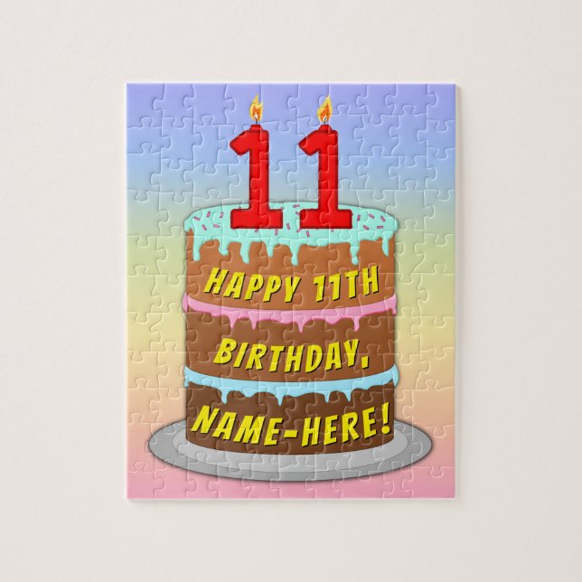 Puzzle 11e anniversaire : Fun Cake and Candles + Nom pers (Vertical)