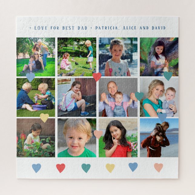 Puzzle 12 photo collage LOVE pour BEST DAD navy script (Vertical)
