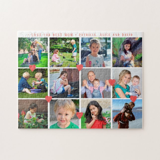 Puzzle 12 photo collage LOVE pour BEST MOM script rouge (Horizontal)