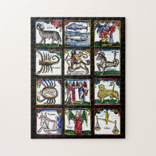 Puzzle 12 signes zodiaques Symboles d'astrologie d'annive