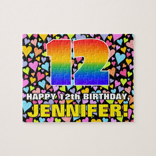 Puzzle 12e anniversaire — Formes de coeur amusantes et ai (Horizontal)