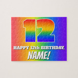 Puzzle 12e anniversaire — Motif Rainbow multicolore "12"