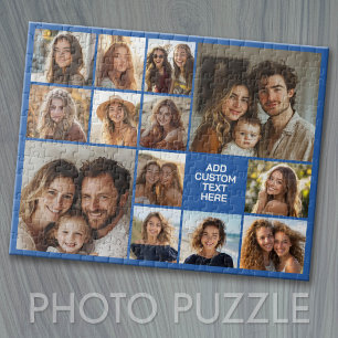 Puzzle 13 Grille de collage photo Fond bleu Texte blanc