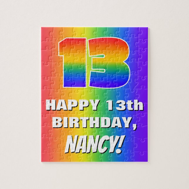 Puzzle 13e anniversaire : coloré, amusant Motif arc-en-ci (Vertical)