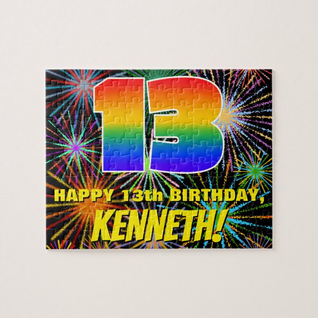 Puzzle 13e anniversaire : Feu d'artifice festif amusant e (Horizontal)