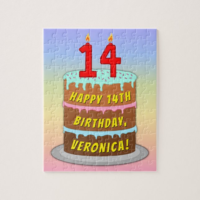 Puzzle 14e anniversaire : Fun Cake and Candles + Nom pers (Vertical)