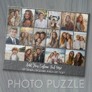 Puzzle 16 Grille de photos - 2 lignes de texte - gris bla