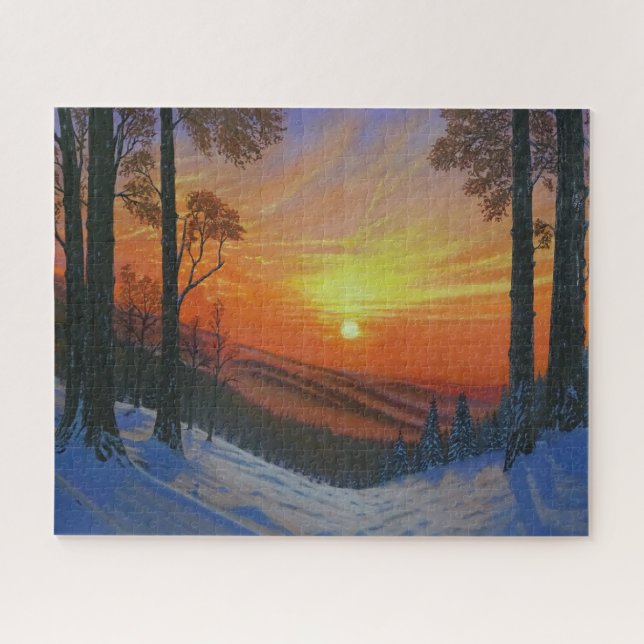 Puzzle 16"x20" - "Coucher de soleil sur la forêt e (Horizontal)