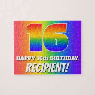 Puzzle 16e anniversaire — Motif Rainbow multicolore "16"