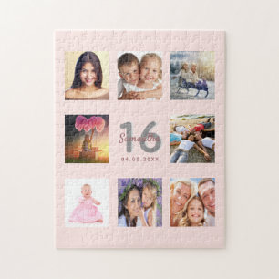 Puzzle 16th birthday custom photo rose gold blush pink