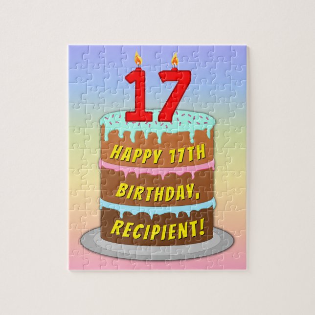 Puzzle 17th Birthday: Fun Cake and Candles + Custom Name (Vertical)