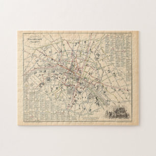 Puzzle 1858 Carte : Itineraire des Omnibus dans Paris Fra
