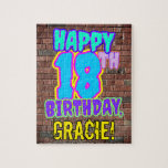 Puzzle 18e anniversaire ~ Amusant, Graffiti urbain inspir<br><div class="desc">Cette conception amusante de puzzle d'anniversaire comprend le message "HAPPY 18TH BANTHDAY", ayant un look coloré, dynamique, graffiti et art urbain inspiré, en plus d'un nom de destinataire personnalisé. L'arrière - plan dispose d'un motif inspiré de l'aspect d'un mur en brique. Un puzzle d'anniversaire amusant et personnalisable comme celui-ci pourrait...</div>