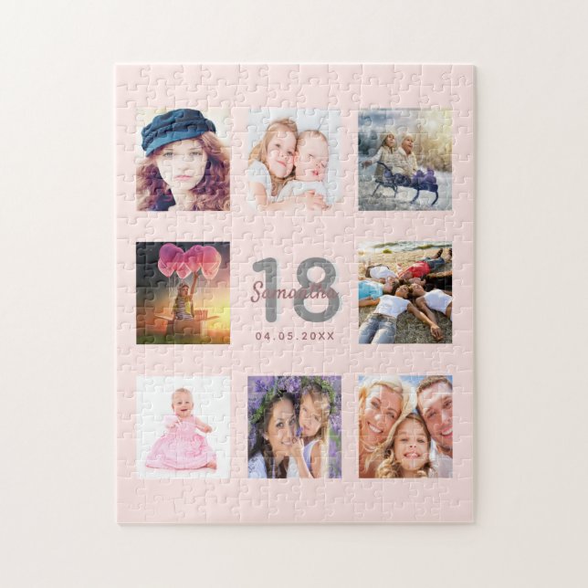 Puzzle 18e anniversaire photo personnalisée rose or rose (Vertical)