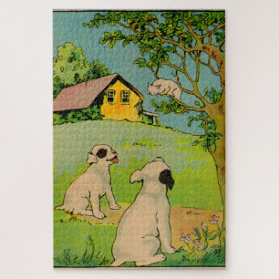 Puzzle 1914 deux chiens et un petit chat blanc