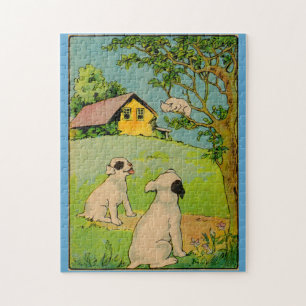 Puzzle 1914 deux chiens et un petit chat blanc