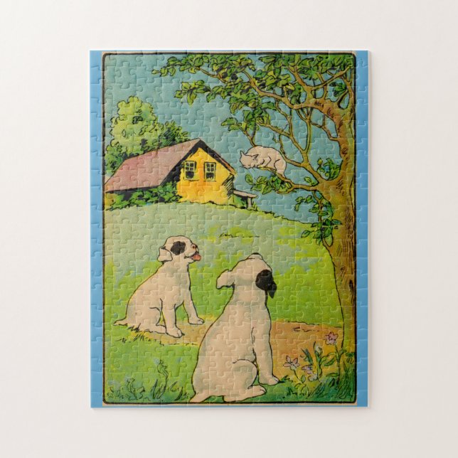 Puzzle 1914 deux chiens et un petit chat blanc (Vertical)