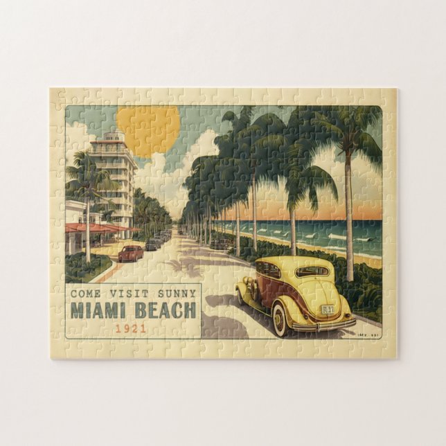 Puzzle 1920s Retro Miami Beach Ocean Drive Postcard (Horizontal)